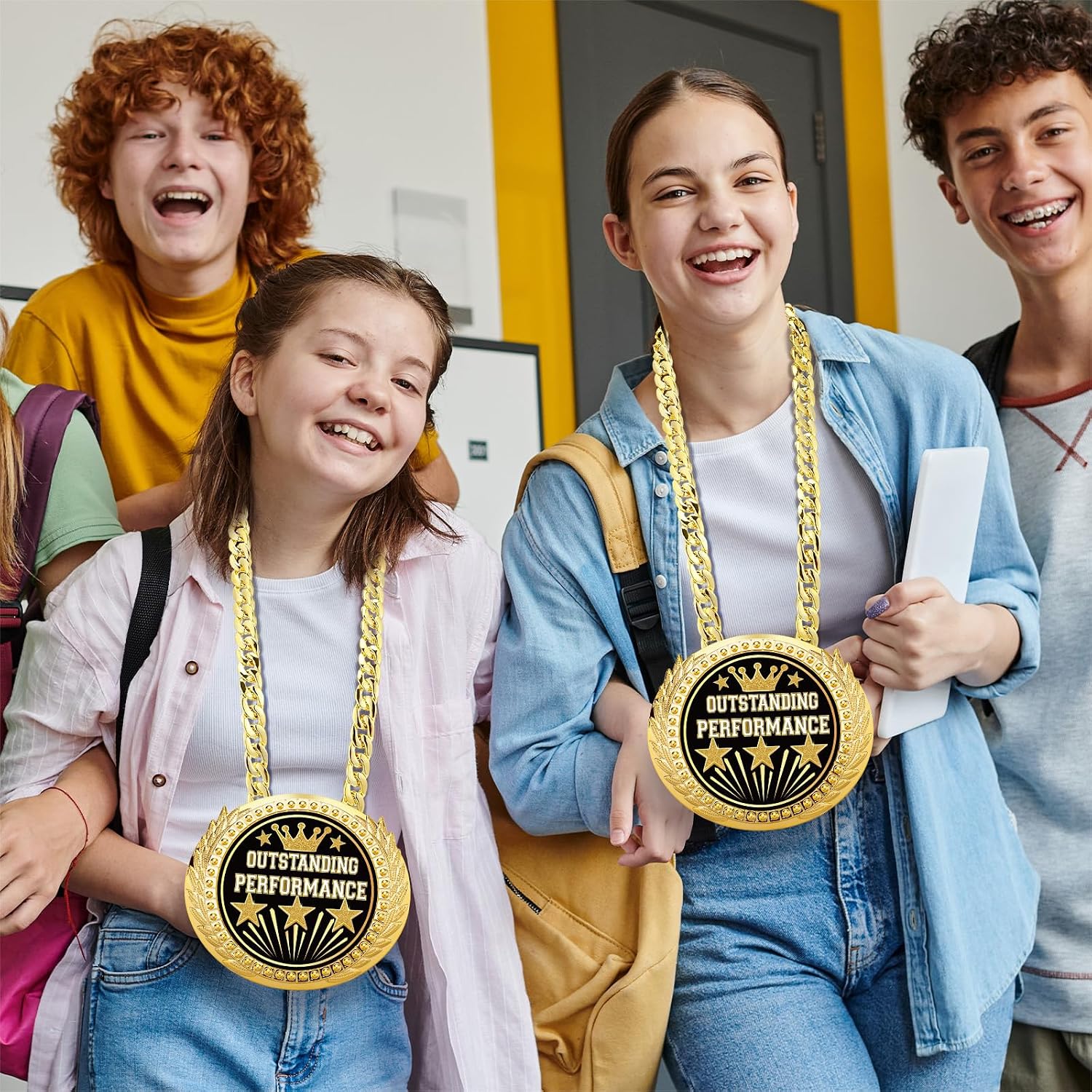 Tondiamo Large Turnover Chain Necklace Medal 6" Big Gold Award Medal All Star Outstanding Champion Trophy for School Student Competition Sports Event