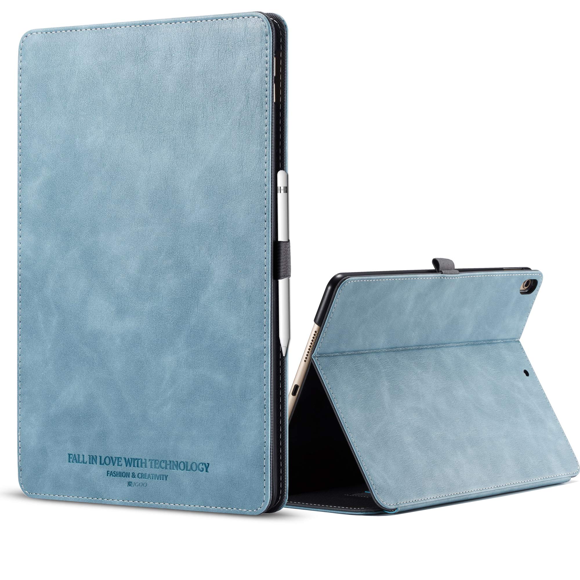 iPad Pro 11 Inch Case 2018 with Apple Pencil Holder,Premium Leather Slim Lightweight Shockproof Magnetic Notebook Case [Auto Sleep/Wake Multi Angle Stand/Support 2nd Gen ipad Pencil Charging LightBlue