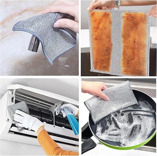 Miniatura 3 de YinQin 6 trapos de alambre de doble capa para lavar platos, no rayan, multiusos, resistente, paño de cocina para húmedo y seco, de dos capas,