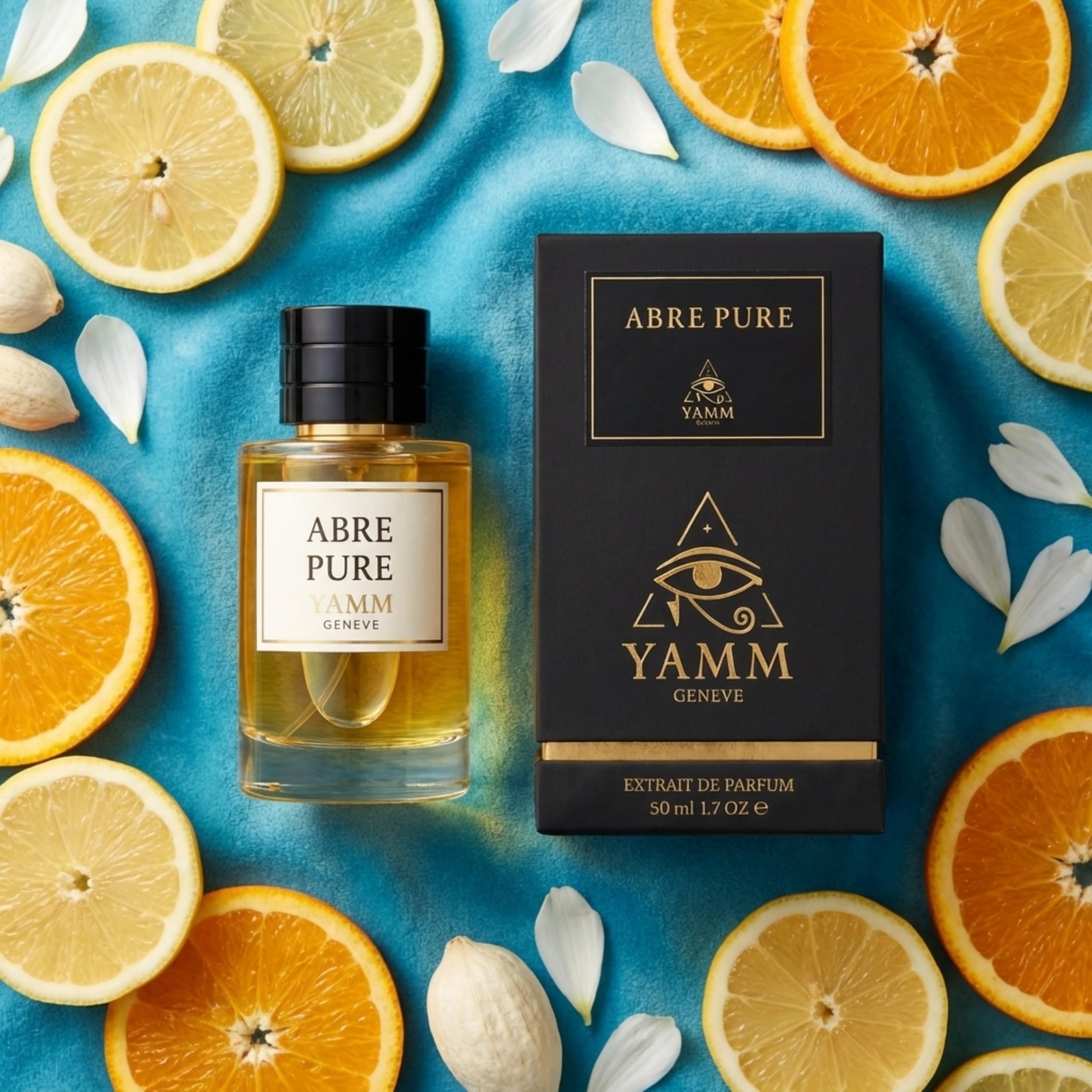 Abre Pure – Extrait de Parfum Mixte – Fruits & Musc – 50 ml | Accord fruité musqué, éclatant et enveloppant, à la tenue durable, avec agrumes, fruits mûrs, vanille et musc blanc.