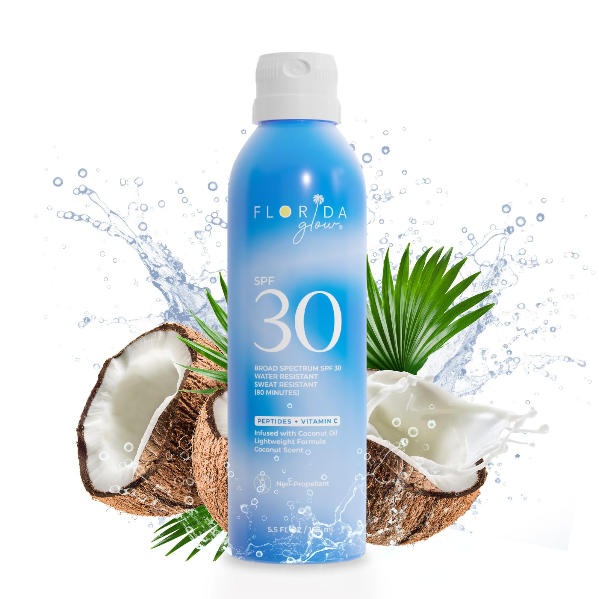 Florida Glow SPF 30 Sunscreen Spray - Hawaii 104 Reef Act & Florida Keys Compliant Broad Spectrum Water Resistant Sport Sun screen - Child Friendly Oxybenzone & Octinoxate Free (SPF 30 1-pack)