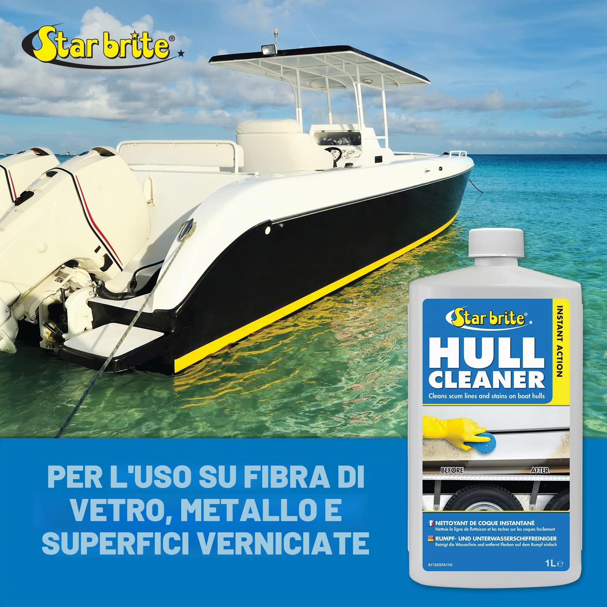 STAR BRITE Pulitore per lo Scafo - Rimuovi facilmente Macchie, Linee di Schiuma e Sporcizia su Scafi di Barche in Vetroresina e Verniciati