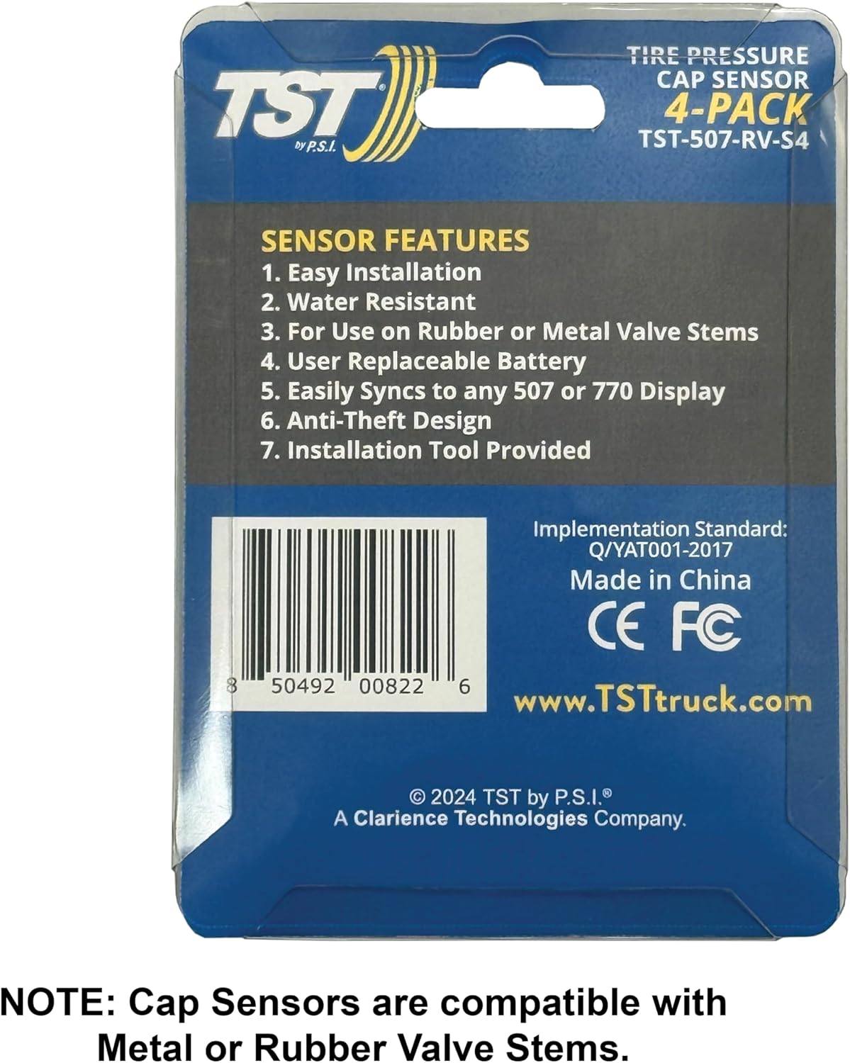 TST 507 Tire Pressure Monitoring System, 4 Cap Sensors for Metal or Rubber Valve Stems by Truck System Technologies, TPMS for RVs, Campers and Trailers