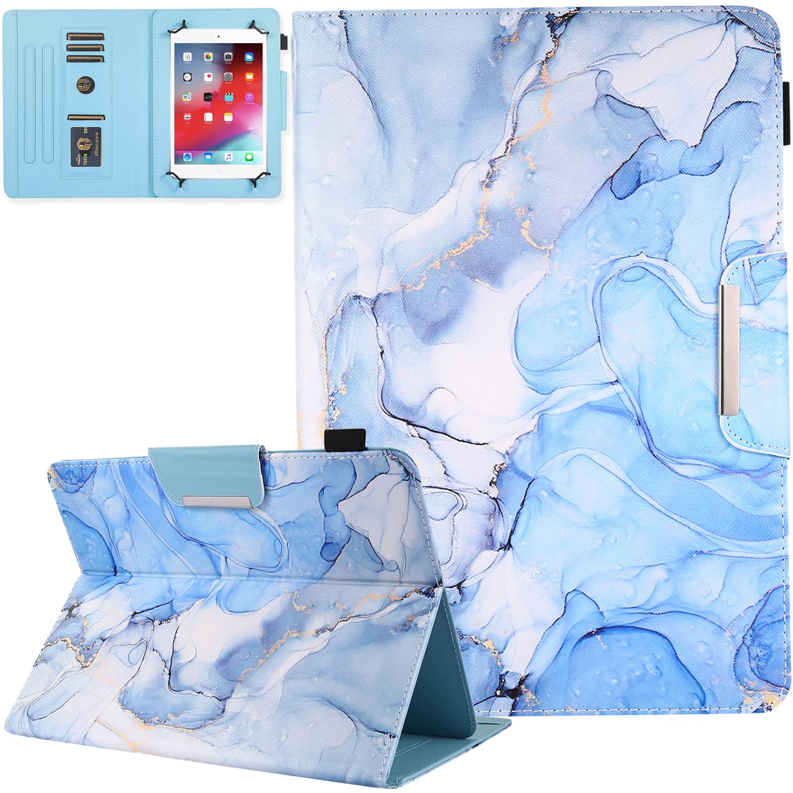 JZCreater 10 Inch Tablet Case, Universal 10 10.1 Inch Android Tablet Cover, Multi-Angle Viewing Stand Case for 9.5-10.5 Inch Tablet, GR-Blue Marble