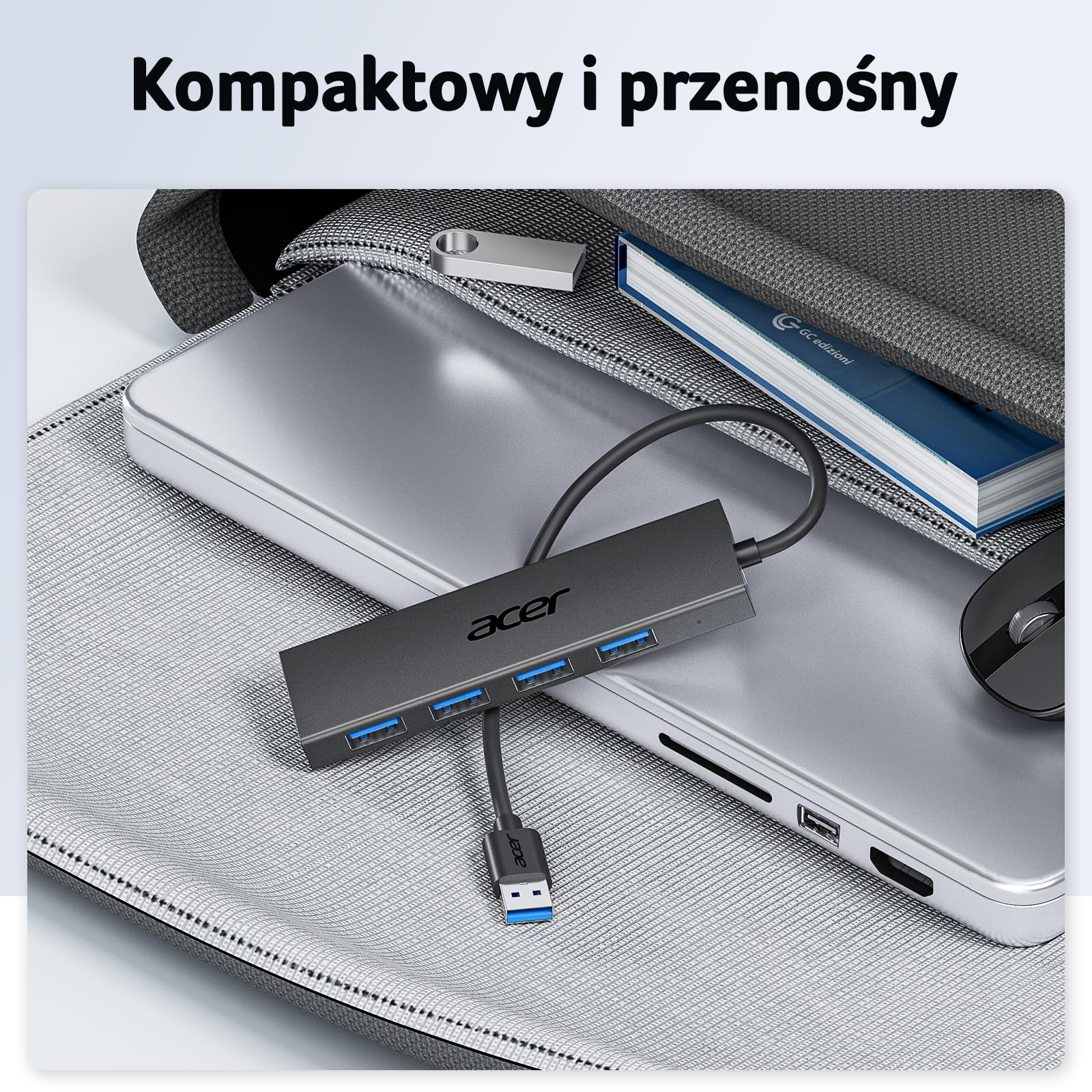 acer USB 3.0 HUB z zasilaczem USB-C, Ultra Slim Multiport Hub 4 Porty do laptopa, komputera, klawiatury, myszy, dysku twardego, MacBook Pro/Air, iMac, Surface Pro, macOS, Windows, Linux itp. - 60cm
