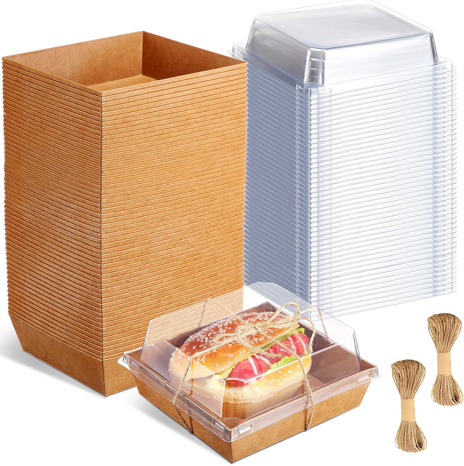 Zubebe 200 Pack Paper Charcuterie Boxes with Clear Lids