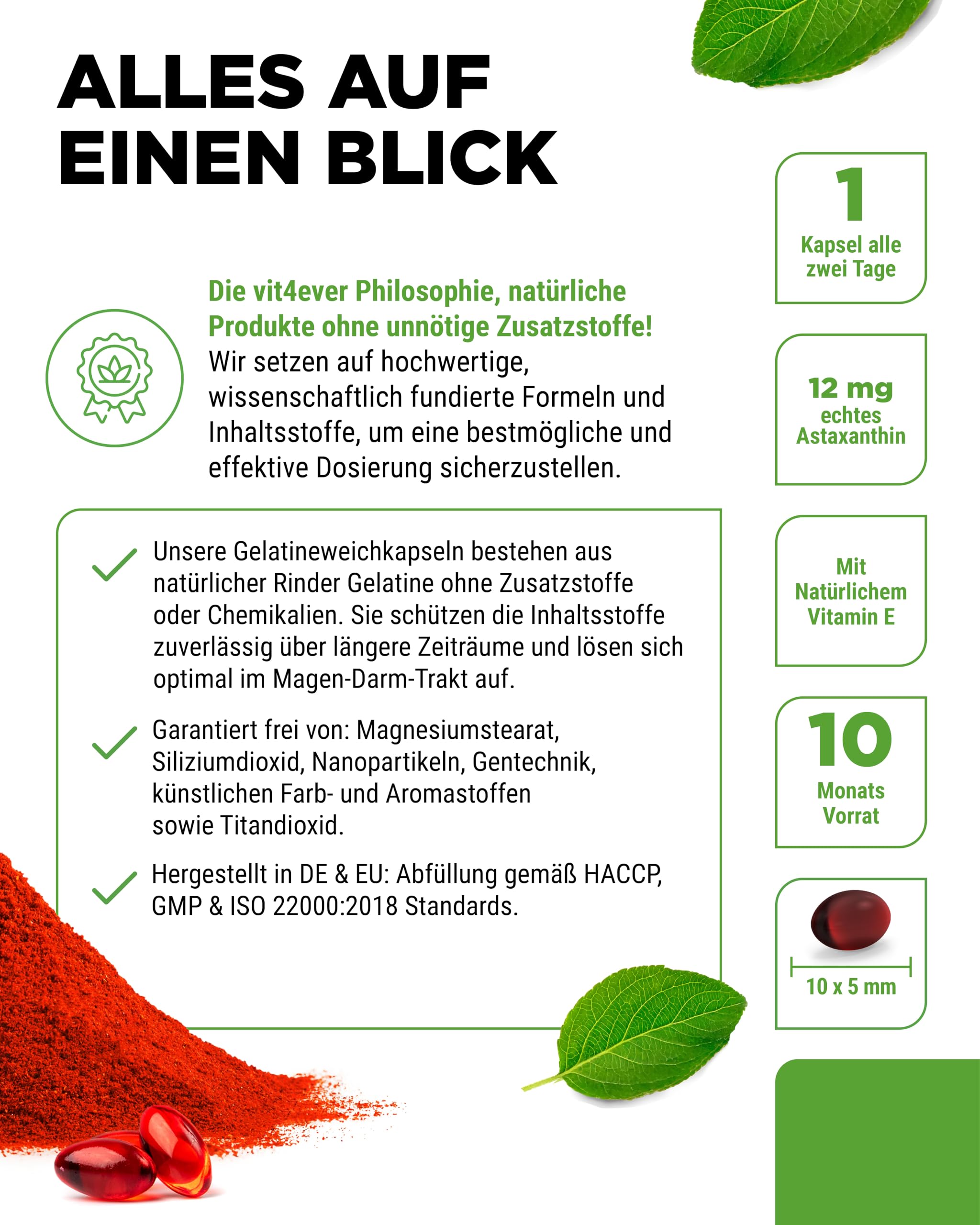 vit4ever Astaxanthin 12 mg - 150 Softgel Kapseln - Haematococcus Mikroalge | 10-Monats-Vorrat, aus Haematococcus Pluvialis, mit Vitamin E & Olivenöl, laborgeprüft