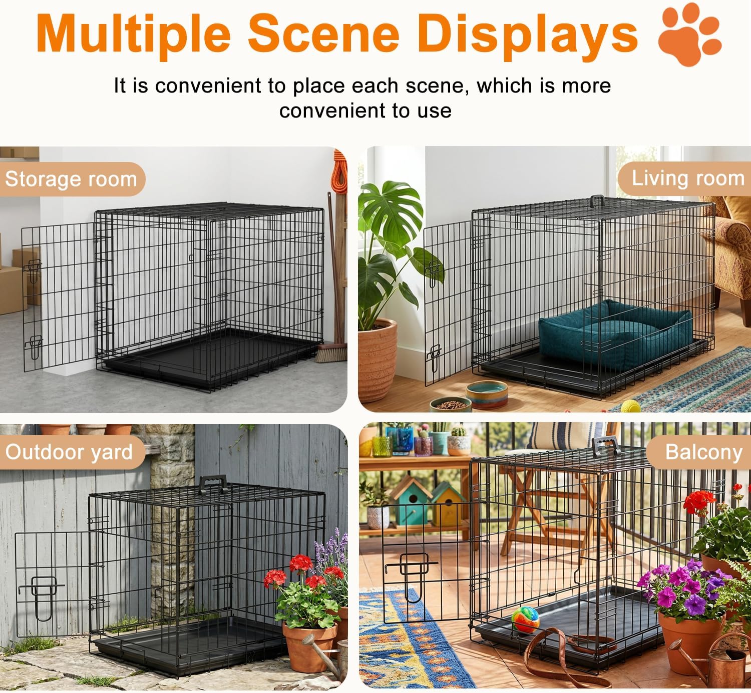 FDW XL Dog Crate 48inch Dog Cage Foldable Metal Kennel with Leakproof Tray Foldable Design Indoor Outdoor Use for Extra Large Dogs,Black