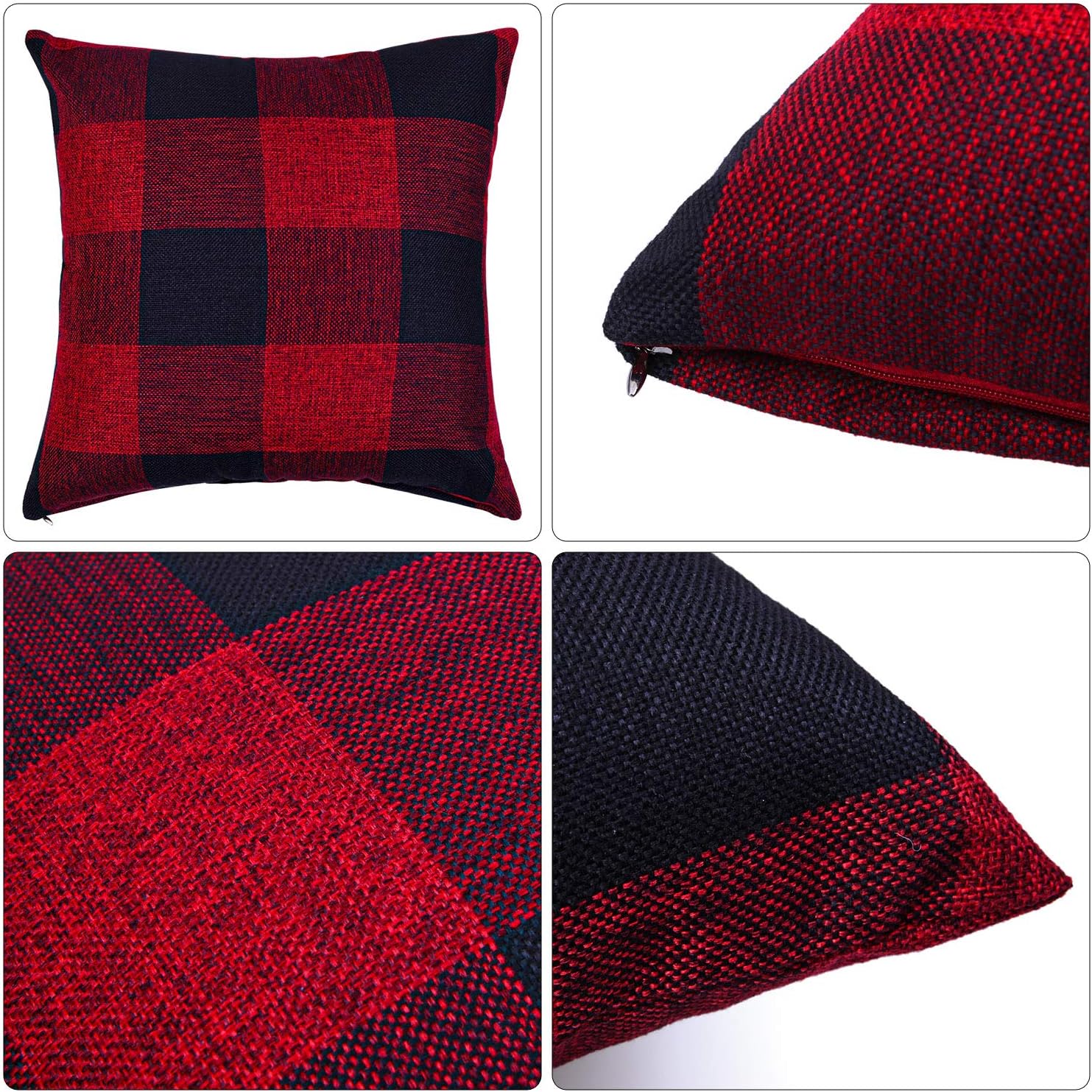 Aneco 4 Pack Buffalo Plaid Pillow Covers Red and Black Plaid Cushion Classic Tartan Linen Pillow Case, 18 x 18 Inch