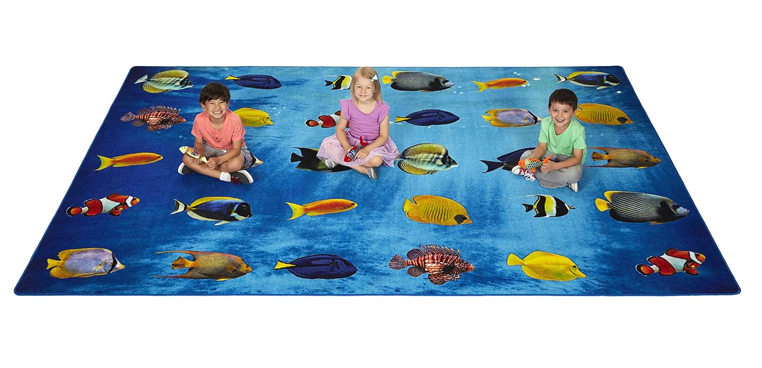 Carpets for Kids 60516 Friendly Fish Seating Classroom Counting Rug 6ft x 9ft Rectangle Blue