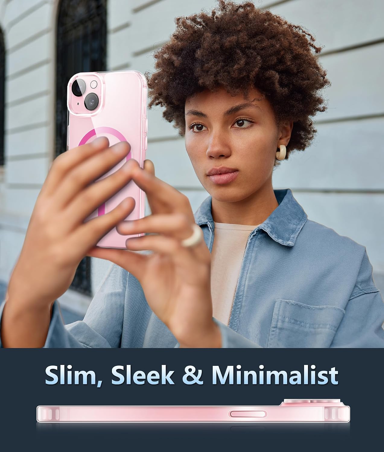 FNTCASE for iPhone 15-Plus Phone Case: for iPhone 14 Plus Case Magnetic Clear Military Shockproof Anti Yellowing Slim Phone Cover, Protective Rugged Case- 6.7 Inch, Hot Pink