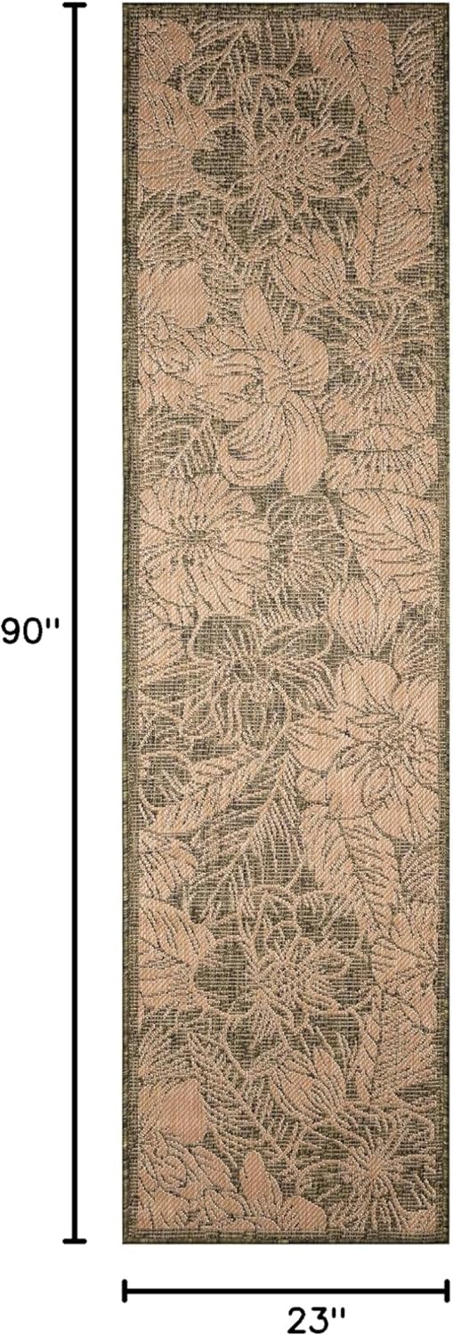 Liora Manne Carmel Indoor/Outdoor Power Loomed Synthetic Blend Low Profile Area Rug - Transitional Botanical Floral Decorative (Botanical Green) (1'11" x 7'6")