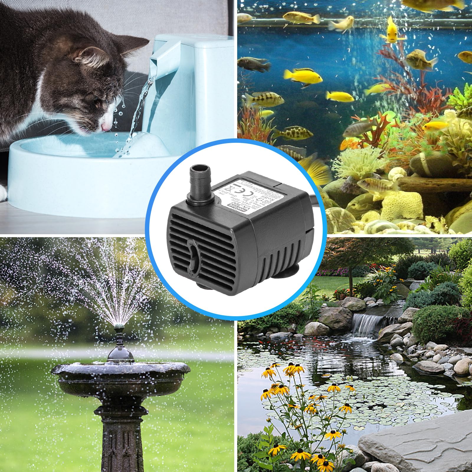 Nobleza - Pompa Acqua Sommergibile, 3W Pompa dell'Acqua per Animali Domestici, 200 L/H Pompa Acqua per Terrari, Pompa Fontanella per Gatti, 2 Ugelli per Acquari, Fontane, Statue, Idroponica