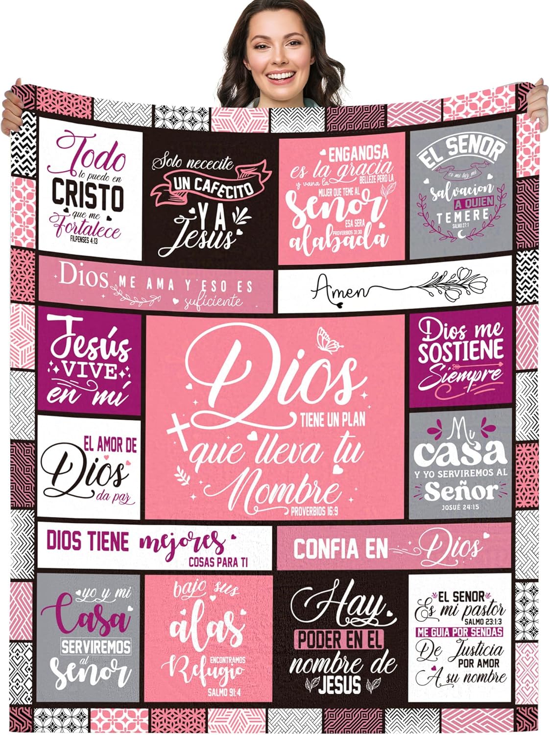 Bozidol Christian Gifts for Women Blanket 50"X60", Spanish Bible Verse Throw Blanket, Inspirational Religious Spiritual Scripture Christmas Birthday Baptism Confirmation Gifts for Girls