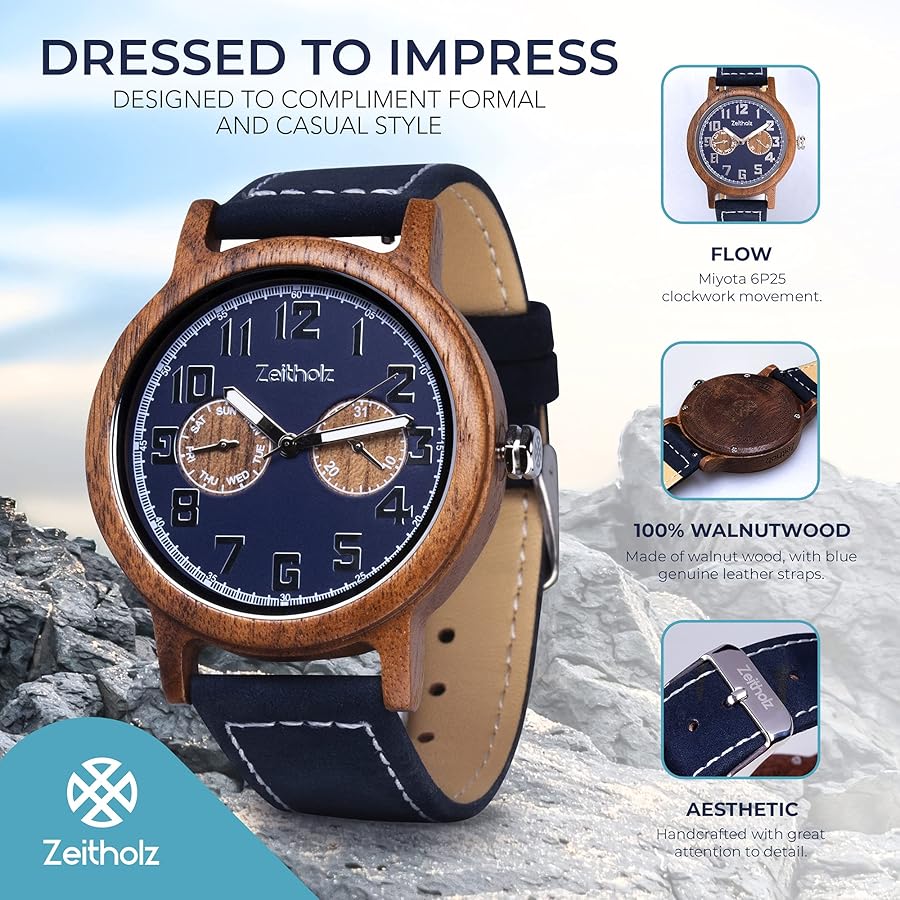 Zeitholz Orologio in Legno per Uomo, Orologio analogico collezione