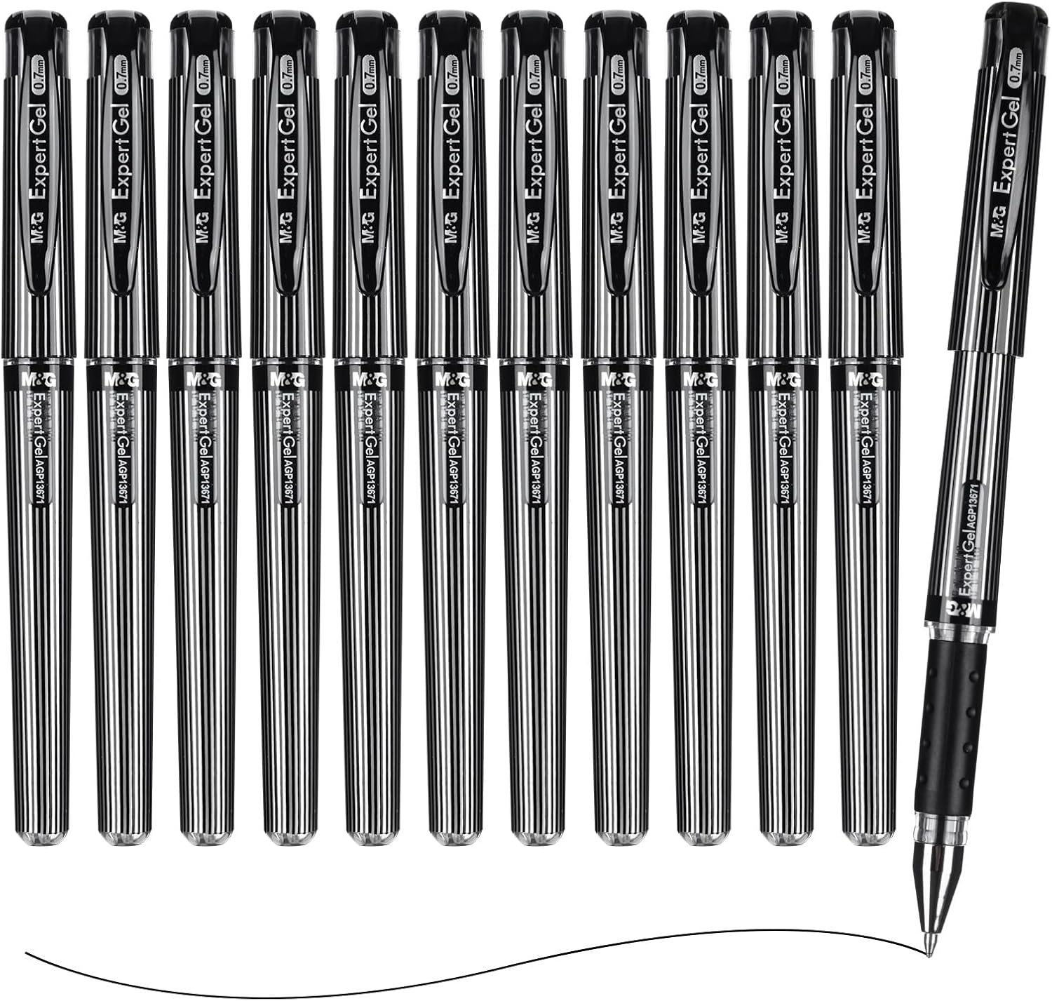 M&G Gel Pens, Black Ink Gel Pens Medium Point 0.7mm, Roller Ball Gel Ink Pens Bulk, Quick Dry Pens Smooth Writing with Anti-Slip Grip & Plug-In Cover for Office Supplies School Women Men (12 Pack)