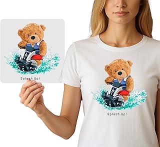 Ready-to-Press DTF Heat Transfer - Cute Teddy Bear Jet Ski Iron-On Graphic for DIY Apparel - Summer Fun Heat Press Decal for Crafters