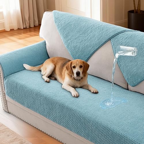 Vista 13 de H.Versailtex - Funda impermeable para sofá con acolchado, funda de sofá suave con correa, funda antideslizante para sofá de 3 cojines, protector