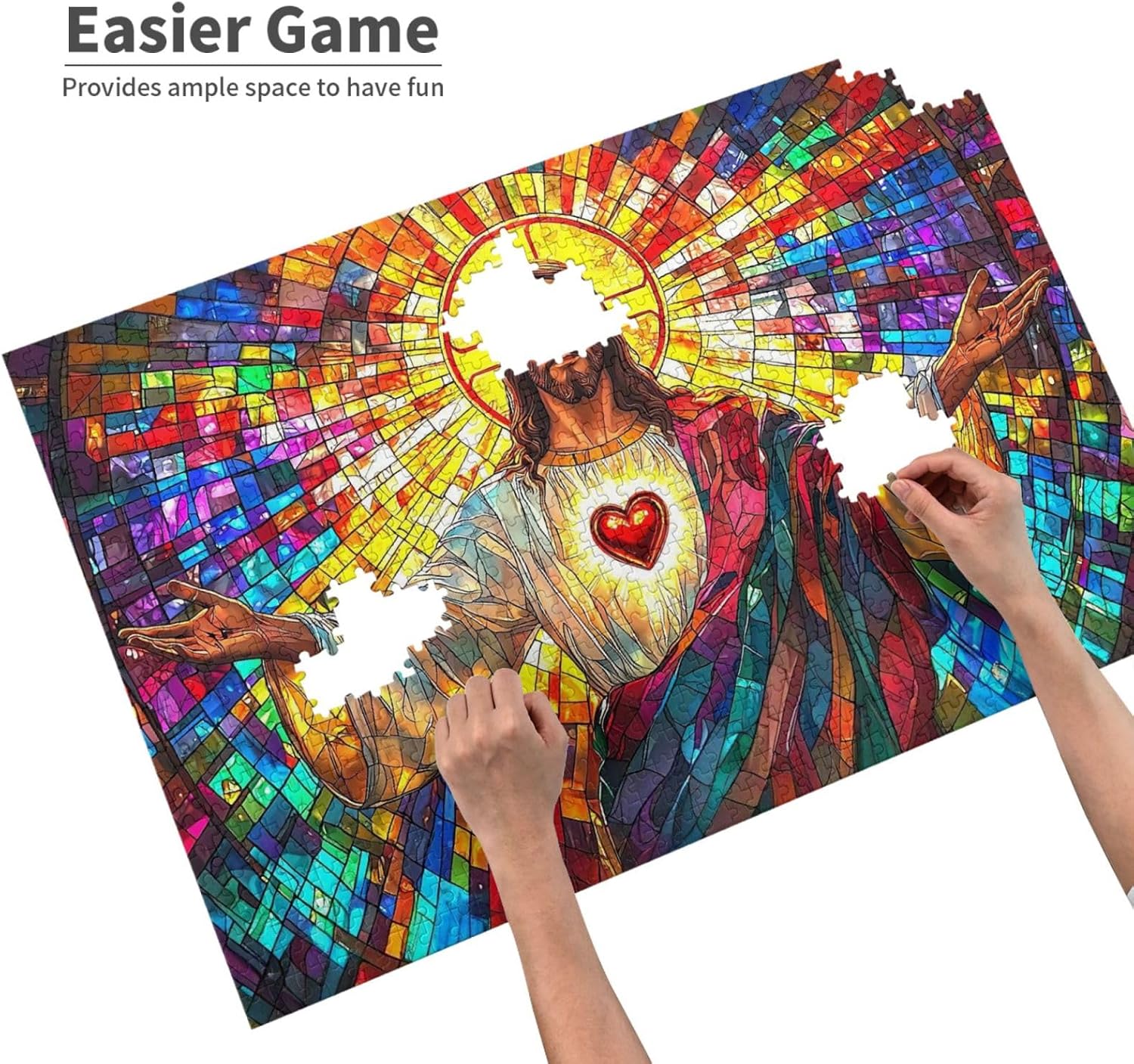 Jesus Cross Stained Glass Puzzles for Adults 1000 Pieces Colorful Christian Holy Jesus Puzzles for Family Activity Games Challenge Home Church Decor Religious Gifts