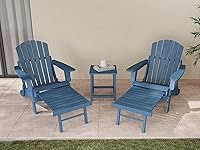 Vista 2 de Juego de 2 sillas Adirondack plegables de madera de gran tamaño para exteriores con otomana retráctil, respaldo y tabla de asiento premontados