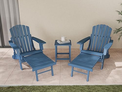Miniatura 2 de Juego de 2 sillas Adirondack plegables de madera de gran tamaño para exteriores con otomana retráctil, respaldo y tabla de asiento premontados,