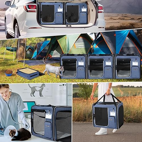 Vista 15 de Petskd Transportador de viaje doble para gatos 2 en 1 con caja de arena, 38 x 17 x 18 pulgadas, transportador portátil doble extra grande