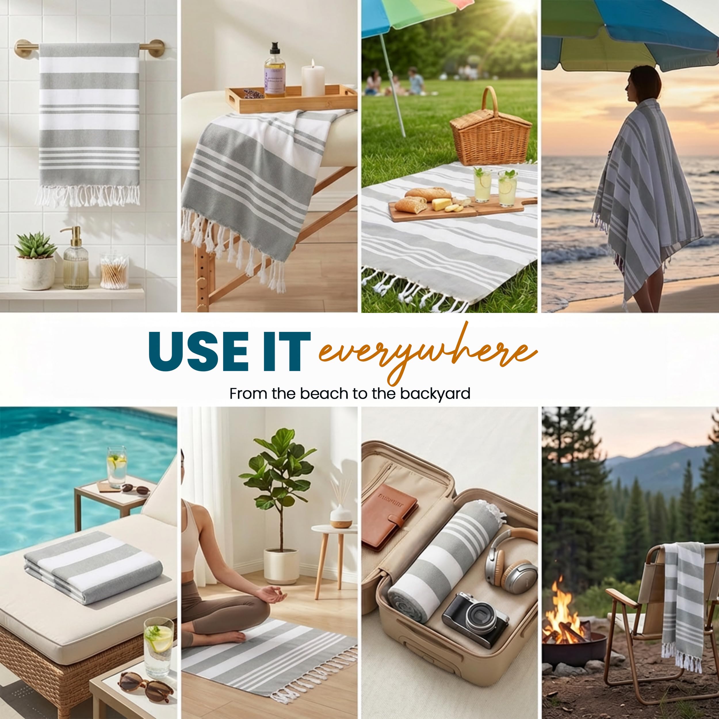 Utopia Towels Peshtemal Lot de 4 Serviettes de Plage Turques 100% Coton résistantes au Sable, légères, à séchage Rapide, pré-lavées, Grandes Tailles, (100 x 183 cm), Gris Frais