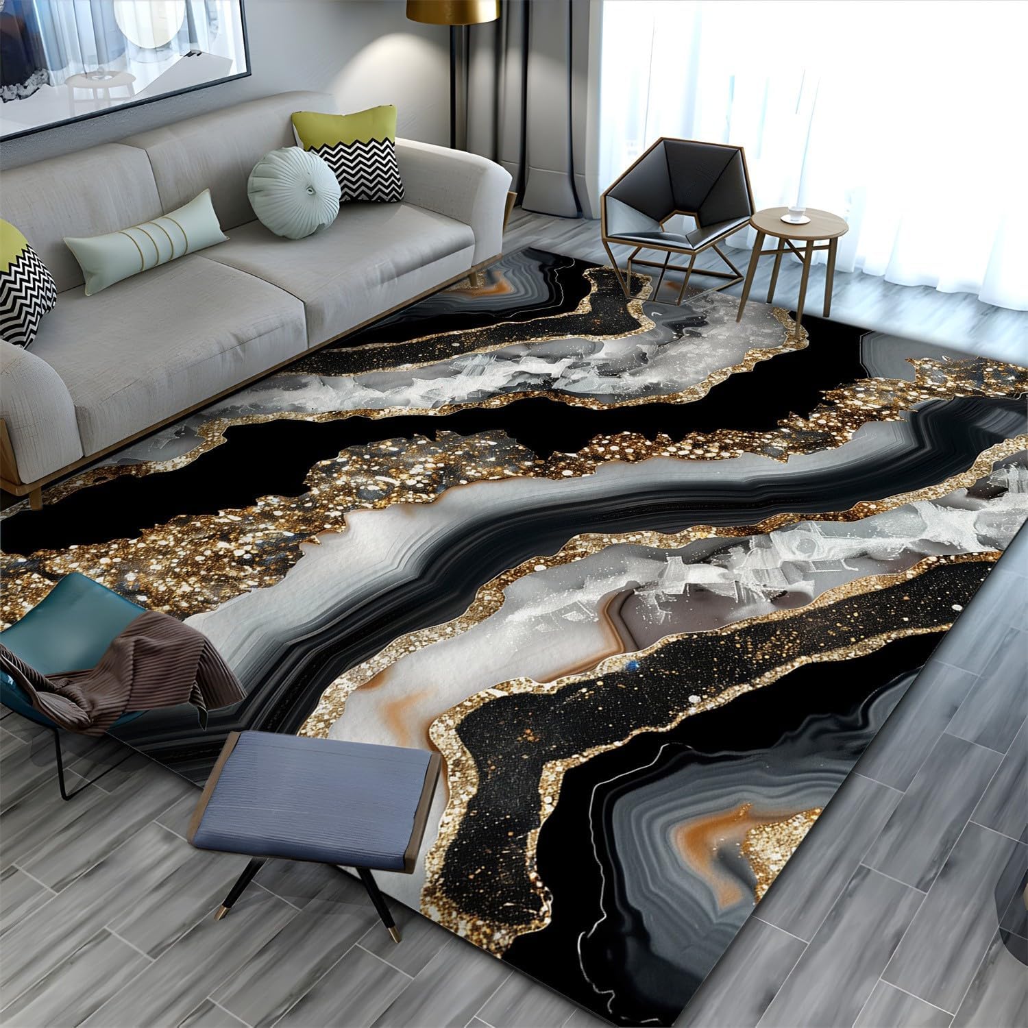 Washable Area Rug, 2ft x 3ft Marble Design Rug, Non-Slip Backing Ideal for Living Room, Bedroom, Kitchen, Office Home Decoration Area Rugs