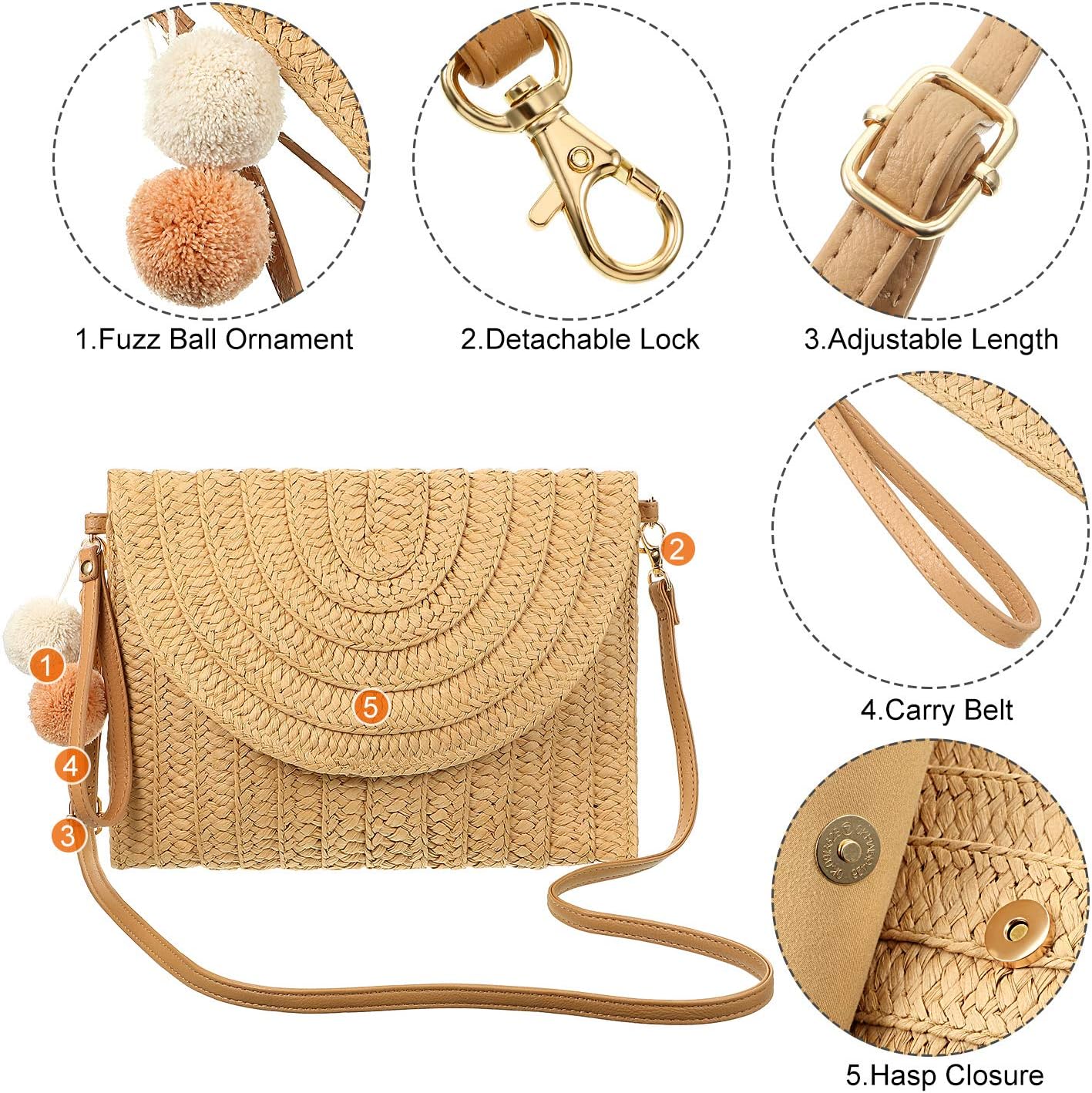 Frienda Straw Shoulder Bag Women Straw Clutch Crossbody Wallet - Image 5