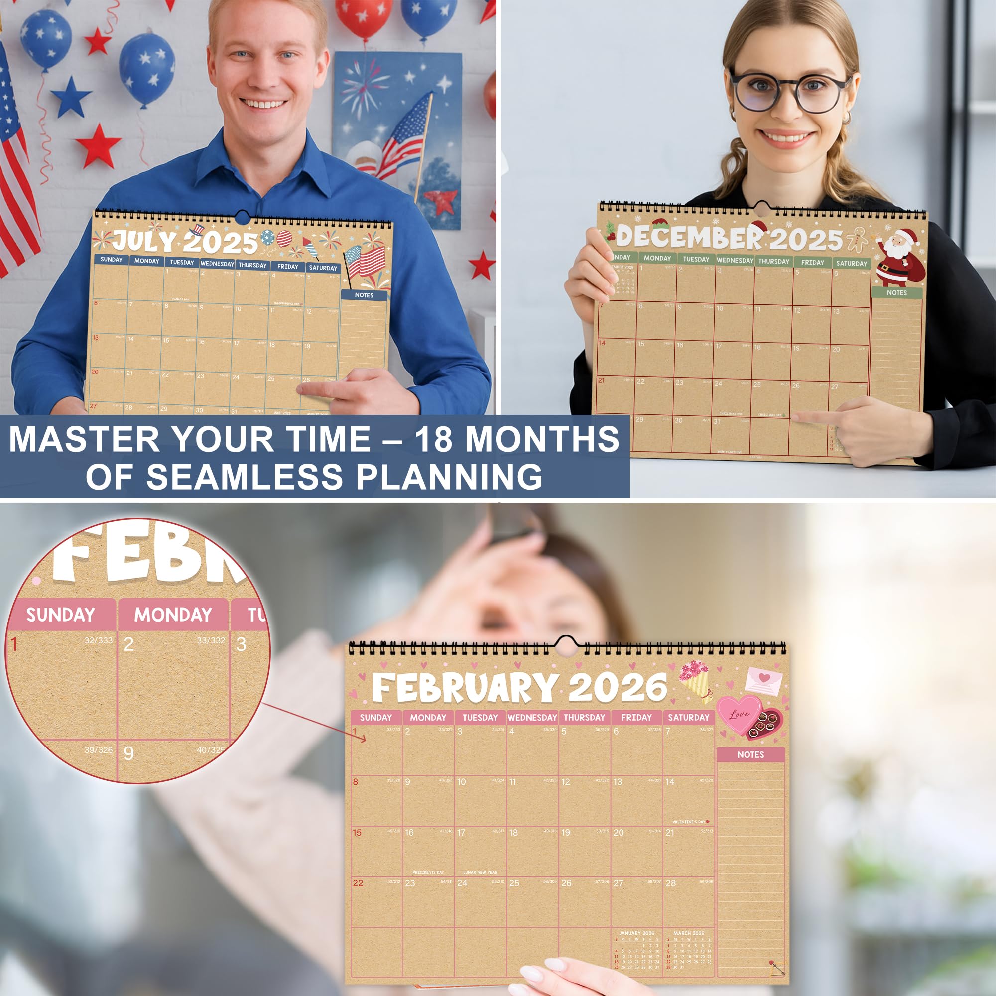 Minimalest Flip Background Kraftkalender von Juli 2025 bis Dezember 2026, Wandkalender mit Eckenschutz, Dickes Papier, Abreißseiten & Notizen, ideal für Zuhause, Büro oder Schule