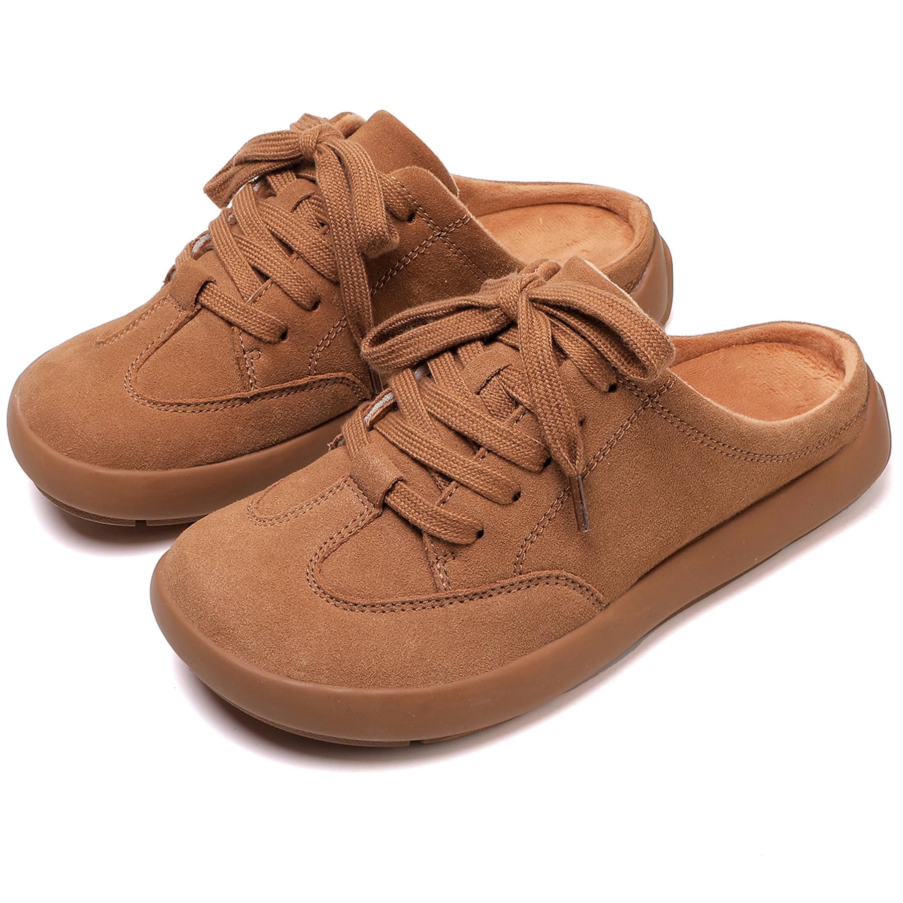 UBFEN Damen Hausschuhe Warme Mules Slippers Weiche Flache Plüsch Slip on Spitze auf Pantoffeln Rutschfeste Outdoor Indoor