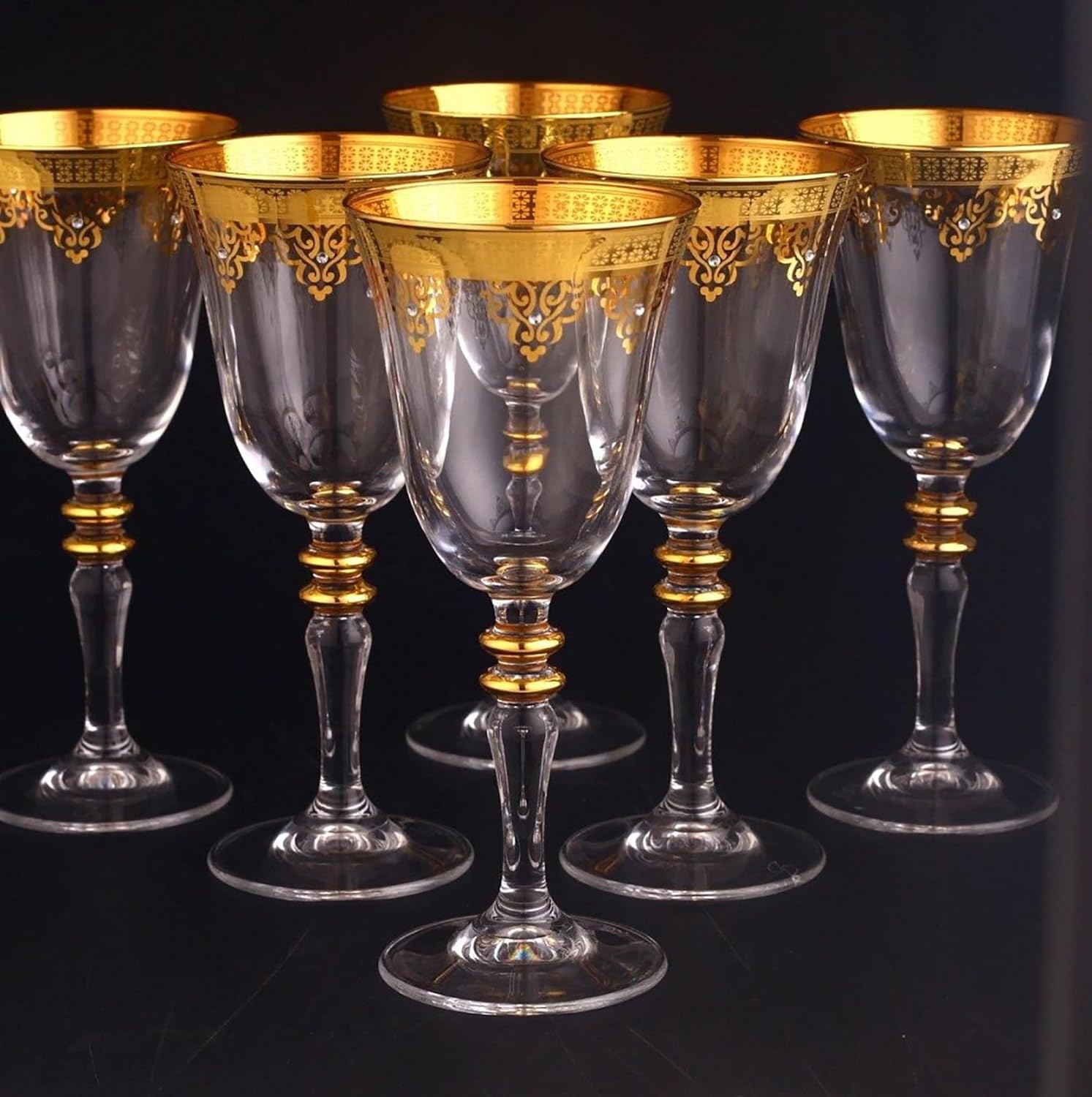 golden pet Crystal WhitRed Wine Glasses Goblets Vintage