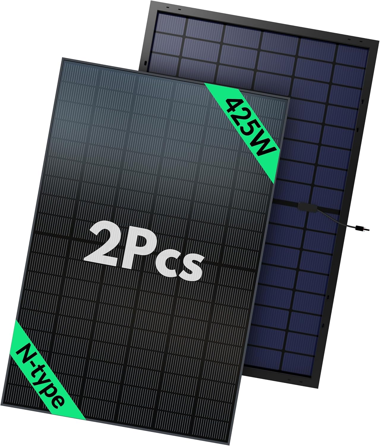 2pcs Bifacial Solar Panel N-Type 16BB 425W - Total 850W Bifacial Solar Panels High Efficiency with Anti-PID Technology Optimized for Farms