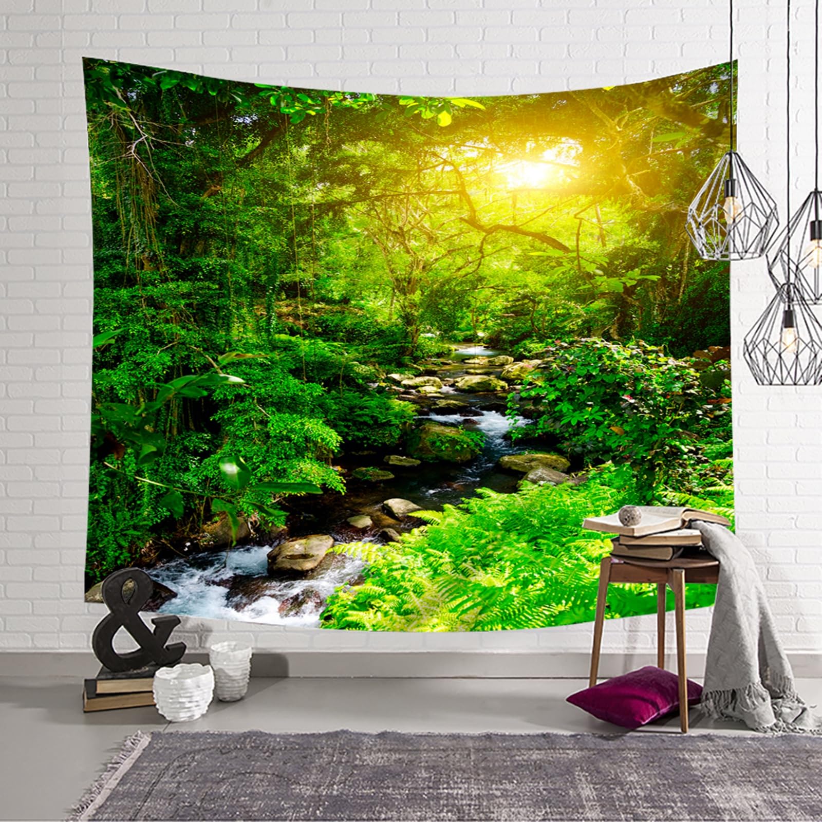 RDSGYZ Wandvorhang Groß 350x256CM, Wandbehang mit Motiv Natur Bach im Wald Wandteppich Outdoor Wanddeko für Schlafzimmer Kinderzimmer Wohnzimmer