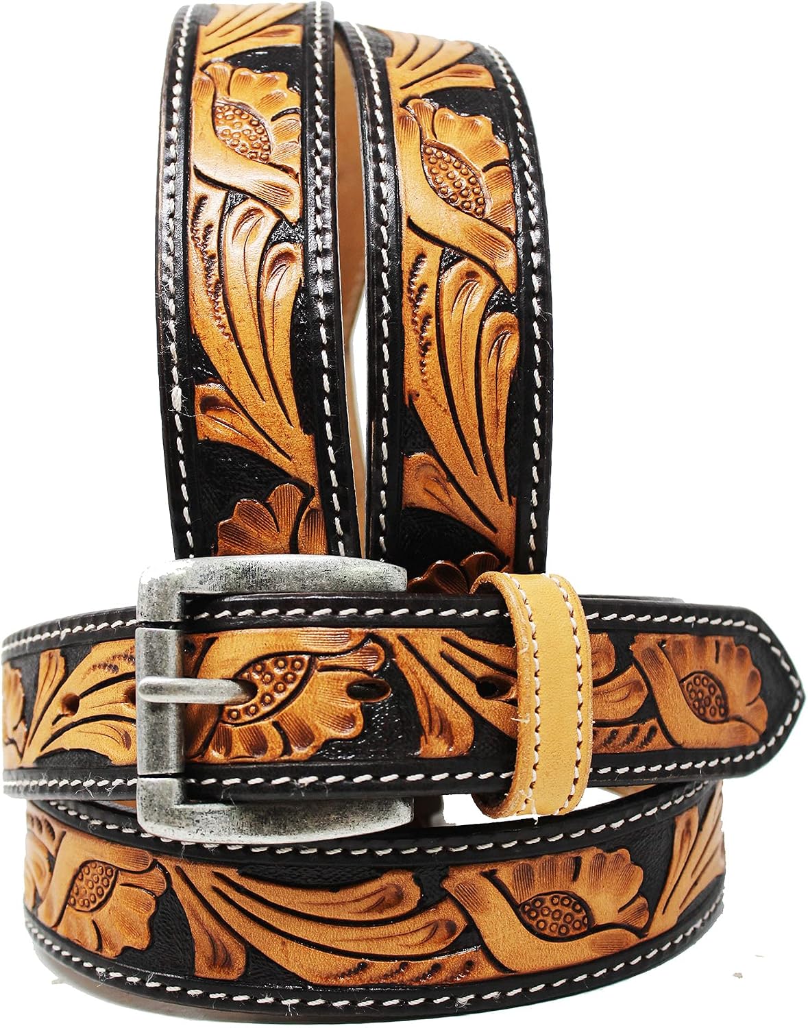 CHALLENGER Men's 1.5" wide Western Tooled Floral Genuine Leather Belt 26RT07