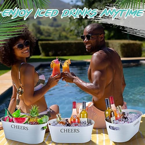 Miniatura 3 de 6 cubos de hielo grandes de 4 galones para fiestas, recipientes de metal galvanizado para bebidas, cerveza, vino, champán, cóctel, enfriador para