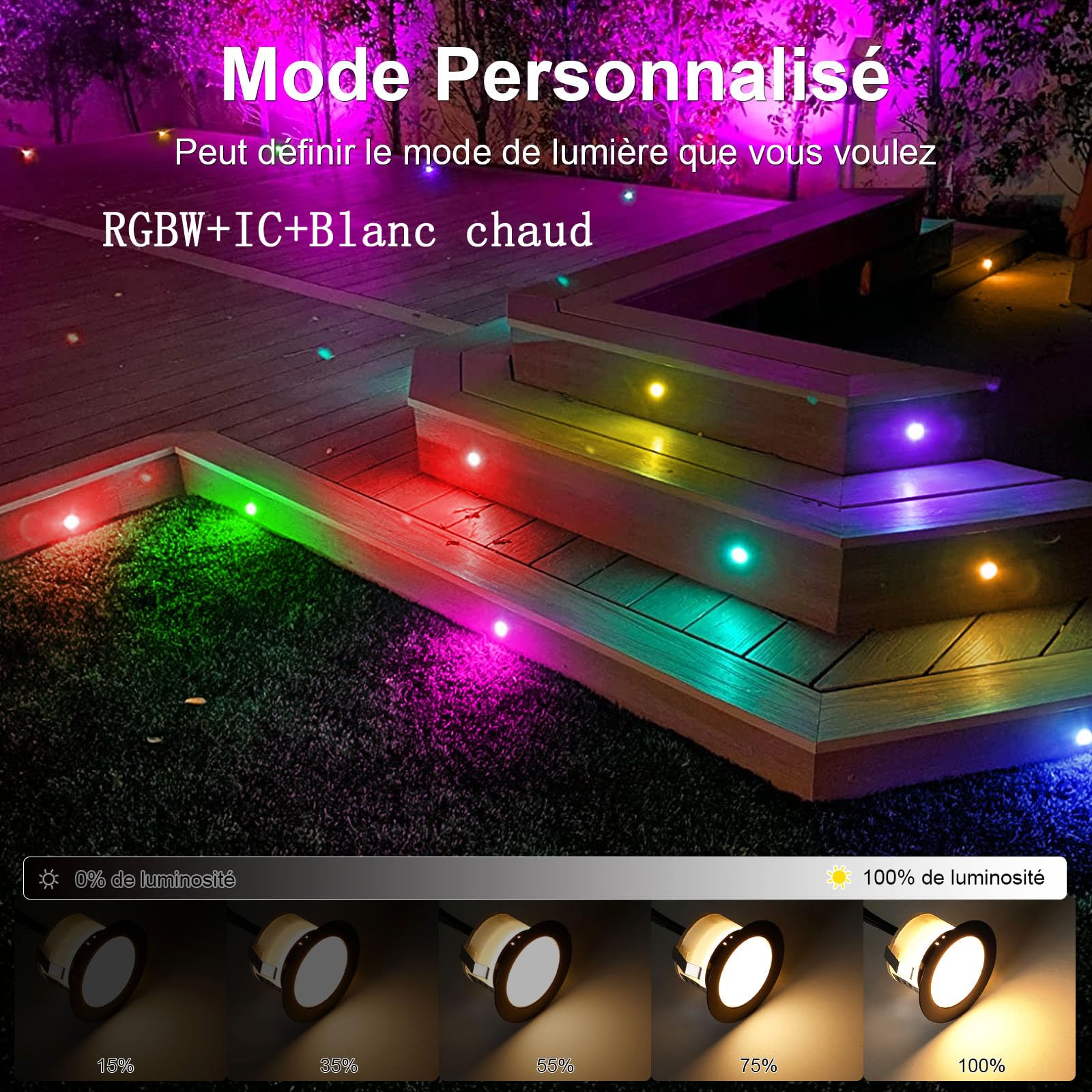 Lot de 20 Spots LED Encastrables Extérieur WiFi RGBWIC+Blanc Chaud, Ø31mm Projecteur de Sol Intelligent Dimmable IP67, Compatible avec Alexa et Google Home, pour Terrasse Jardin Escalier