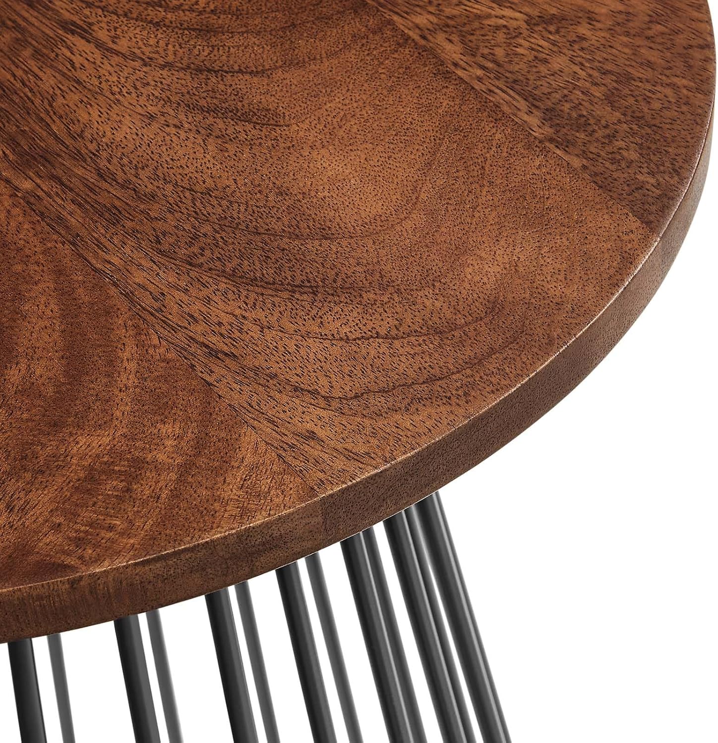 Modway Valeo Modern Wood Metal Side Table in Walnut - Versatile Round Accent Table - Small End Table with Metal Base - Minimalist Bedside Table and Plant Stand