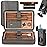TISFA Cigar Humidor and Cigar Lighter Set, Portable Cigar Travel Case with Multifunctional Lighter, Includes Cigar V Cutter, Cigar Holder, Leather Humidor Cigar Box Cigar Gifts for Men (Stone Gray)