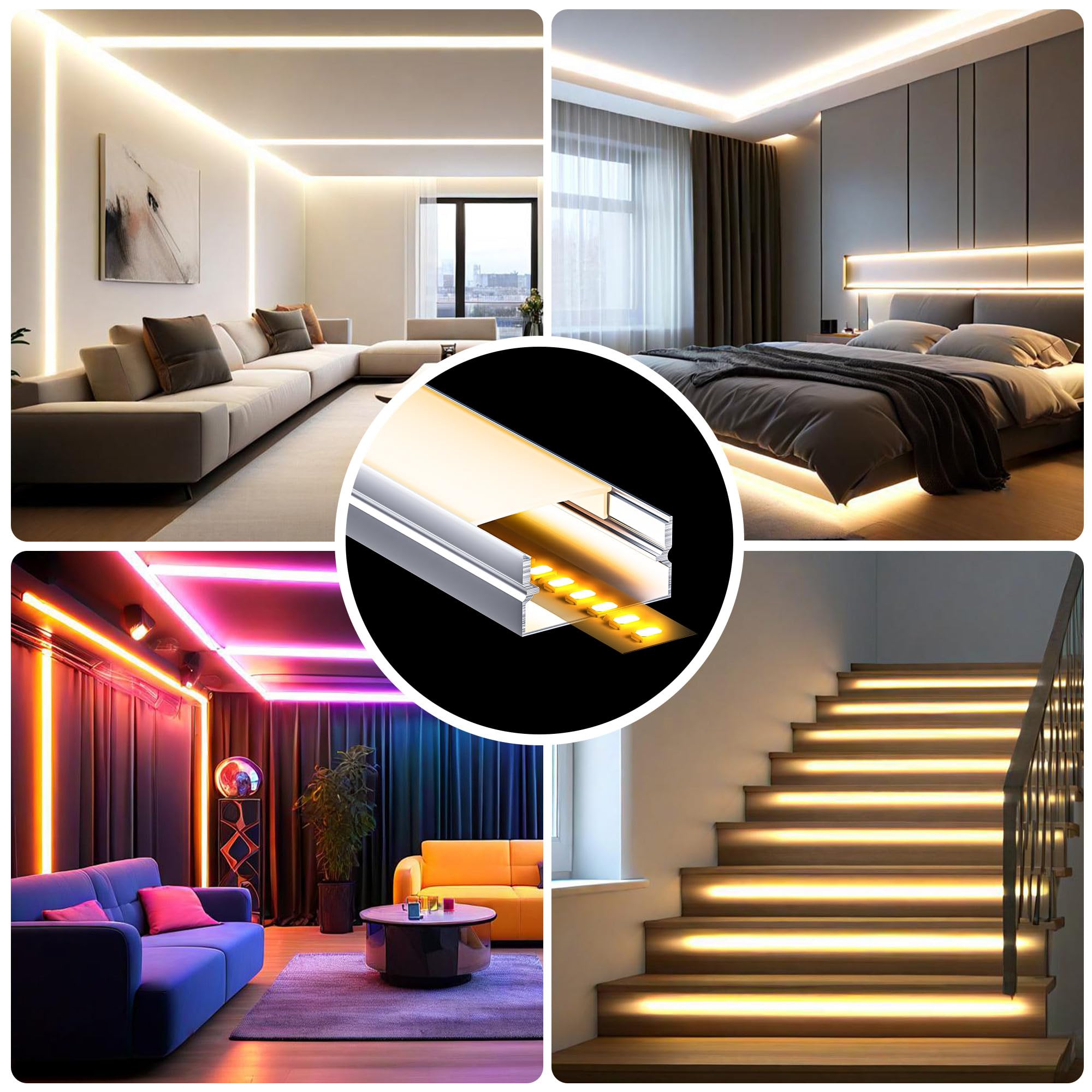 5 profili in alluminio a LED da 2 m, per strisce LED fino a 17 15 mm, canale LED con diffusore bianco latte, dimensioni: 19,7 x 10 mm (10 m), adatto per muro a secco, montaggio a soffitto e