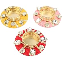 Set of 3 T Light Holder Candle Stand Tealight Holder for Indian Festival of Lights Christmas lightening Gifts New year Gift Lighting Accessories Wedding Home Decor(Size-3")(without Wax)(Random color)