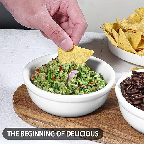 Miniatura 33 de Artena Plato de cerámica sólida turquesa de 6 onzas con bandeja de madera de acacia, cuencos pequeños esmaltados de 4.5 pulgadas para condimentos