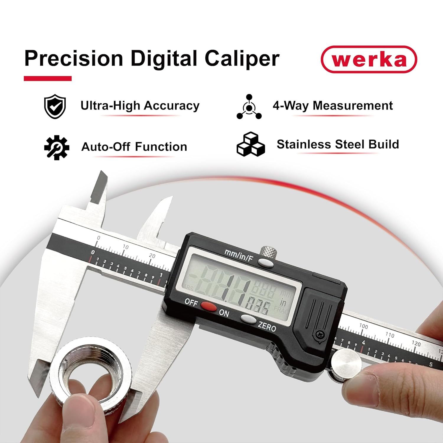 Digital Caliper, Calipers Measuring Tool, Auto-Off Micrometer Caliper with 0.001”High-Accuracy,Inch/Fraction/Millimeter Conversions Button,4 Measuring Ways, Stainless Steel (8 Inch)