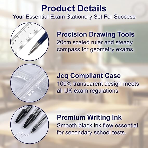 17Pcs Back to School Stationery Set, Math Geometry Kit with Compass, Ruler, Highlighter, Sticky Notes, Eraser, Sharpener, Exam Supplies for Secondary School