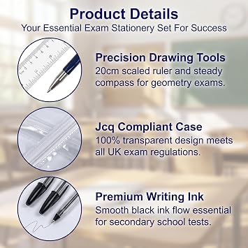 17Pcs Back to School Stationery Set, Math Geometry Kit with Compass, Ruler, Highlighter, Sticky Notes, Eraser, Sharpener, Exam Supplies for Secondary School