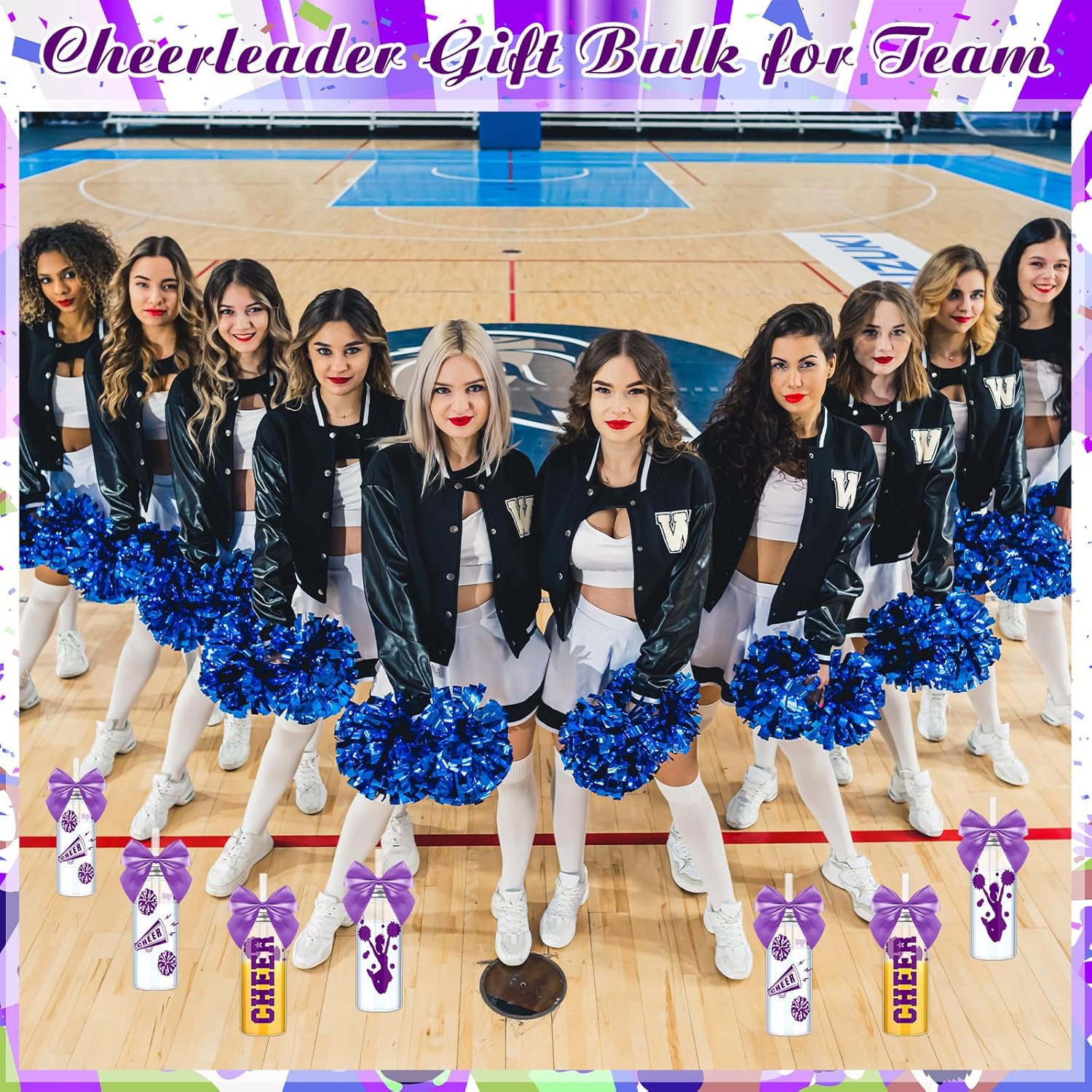 24 Pcs Purple Cheerleader Gift Bulk for Team Cheer Cups 14 oz Bow Water Bottle Plastic Cheer Tumblers with Lid and Straw for Cheerleader Sport Party Favor Gift