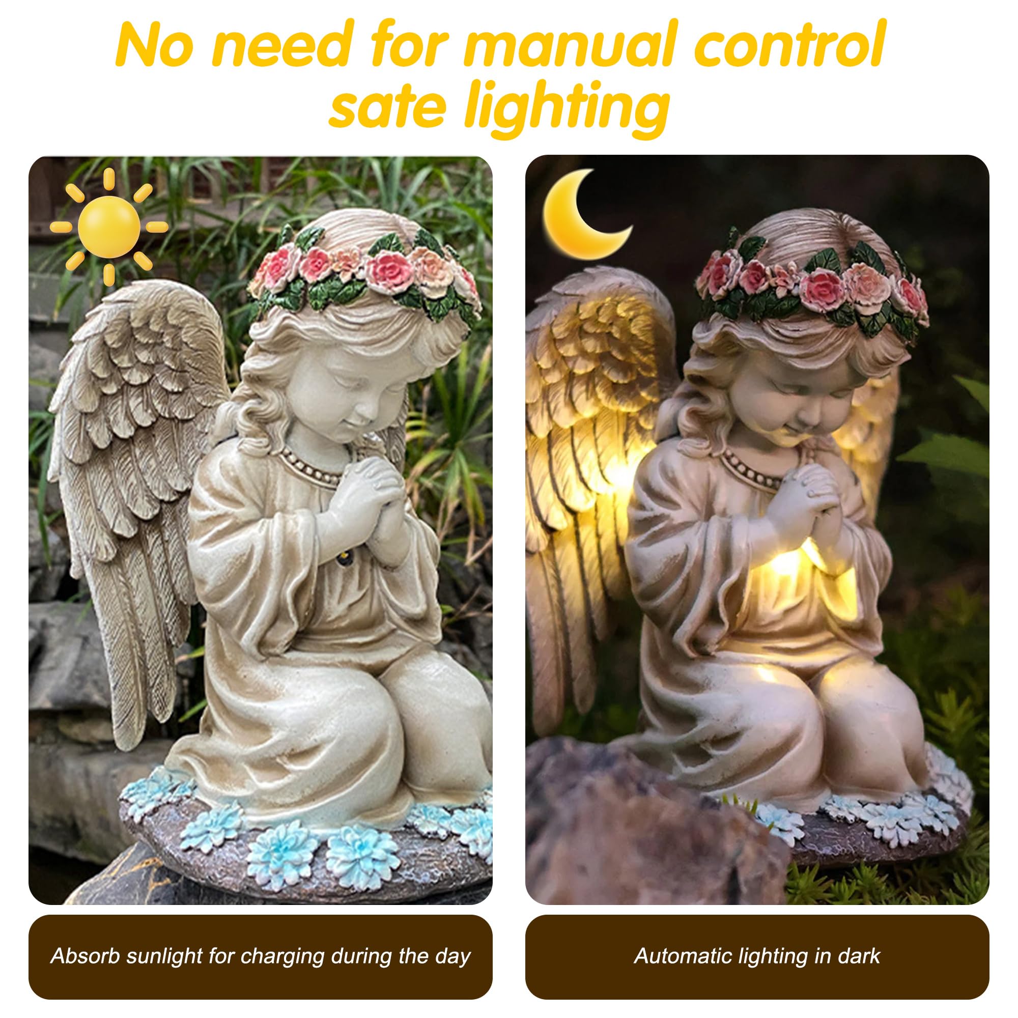 Solar Engel Gartenstatuen,LED Fairy Engel Figur,Wetterfest Grabschmuck für Friedhof, Fairy Engel Skulptur Deko Rasen,Geeignet für Zimmer im Freien Garten Balkon Terrassendekoration