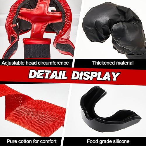 Miniatura 3 de Kanayu Juego de 12 piezas de equipo de boxeo para niños, incluye casco de boxeo y guantes de mano, protectores bucales deportivos, equipo de