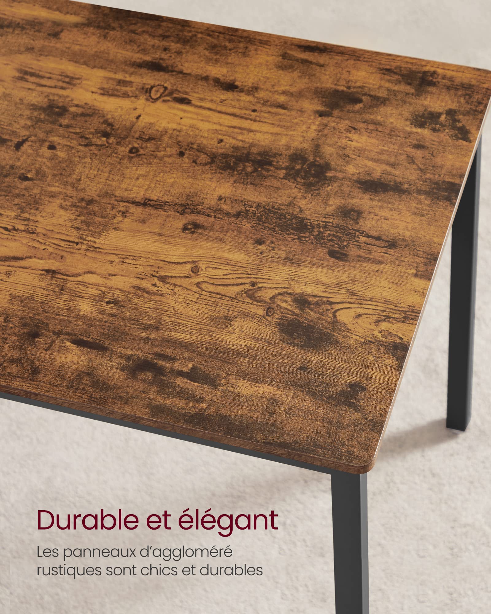 VASAGLE Table à Manger avec 2 Bancs, Ensemble de 3 Meubles, Table de Salle à Manger de 70 x 110 x 75 cm, 2 Bancs de 30 x 97 x 50 cm, Cadre en Acier, Marron Ruatique et Noir d'encre KDT070B01