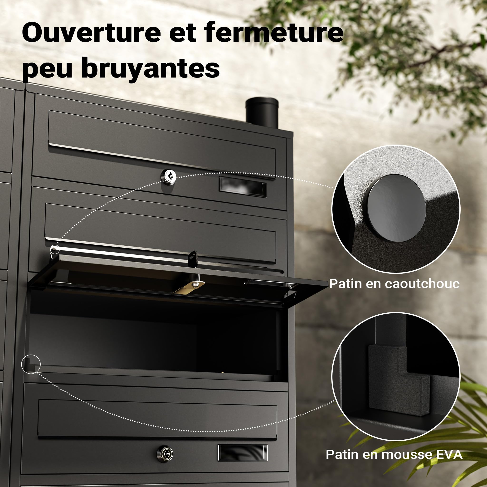 Wiltec Boîte aux Lettres sur Pieds Noire 945 x 270 x 1500 mm, avec 12 Compartiments verrouillables 2x6 et Porte-nom, Revêtement en Poudre, pour Courrier